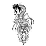 alunka ambiguous_gender arthropod black_hair bodily_fluids body_horror digital_media_(artwork) eyelashes greyscale hair humanoid looking_at_viewer monochrome monster nightmare_fuel open_mouth sharp_teeth simple_background smile solo teeth tongue unusual_anatomy white_background