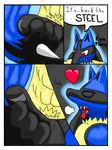  balls canine dog english_text eyes_closed fangs lucario male mammal masturbation muscleartguy muscles nintendo panting penis pok&#233;mon pok&eacute;mon red_eyes solo spikes teeth text tongue tongue_out video_games 