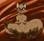  brown_eyes brown_fur brown_nipples brown_nose brown_theme chest_tuft crouching derp derp_face female front frontal_view fur looking_at_viewer mammal markings navel nipple_piercing nipples nude piercing pussy raccoon slypon socks_(marking) solo spread_legs spreading tongue tongue_out tuft 
