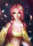  clothing female flower fluttershy_(mlp) friendship_is_magic hair human humanized indiron looking_at_viewer mammal my_little_pony pink_hair solo 