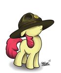  apple_bloom_(mlp) badge cub drill_sergeant drill_sergeant_hat equine female feral friendship_is_magic hair hat horse mammal mattings my_little_pony plain_background pony red_hair solo standing young 