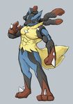  abs anthro beefcake biceps big_muscles black_fur blue_fur canine fur horn jackal looking_at_viewer lucario male mammal mega_evolution mega_lucario muscles nintendo pecs pok&#233;mon pok&eacute;mon pose red_eyes solo standing video_games waddledox 