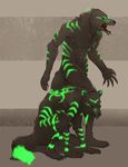  biohazard_symbol bioluminescence black_fur black_spiral_dancer body_markings canine crinos duo facial_markings fangs female feral fur garou glowing glowing_eyes glowing_markings green_eyes green_markings male mammal markings noxious_(vermiis) nude radioactive sibling slash0x standing stripes toxic_(vermiis) twins were werewolf wolf 