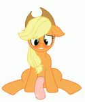  animated applejack_(mlp) blonde_hair blush cock-ups cowboy_hat dickgirl equine erection feral freckles friendship_is_magic fur green_eyes hair hat horse intersex mammal my_little_pony nabesiki orange_fur penis plain_background pony sitting solo white_background 