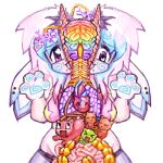 alunka ambiguous_gender angelbite_piercing anthro bone brain creepy_cute digital_media_(artwork) ear_piercing eyebrow_through_hair eyebrows facial_piercing fangs female feral fur gore gore_focus group guts hair handpaw heart_(organ) heart_creature horn intestines kemono kidney lagomorph leporid lip_piercing lung mammal neuron neuron_(organism) open_mouth organ_creature organs pasties pawpads paws piercing pink_hair rabbit rainbow rainbow_brain simple_background slightly_chubby snakebite_piercing spiral stomach teeth translucent translucent_hair white_background