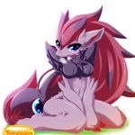  bigger_version_at_the_source blue_eyes blush breasts canine female fox hair mammal nintendo pok&#233;mon pok&#233;morph pok&eacute;mon red_hair solo tongue tongue_out ushioppoi video_games zoroark 