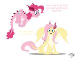  blood-asp0123 book claws cutie_mark dragon equine female feral fluttershy_(mlp) friendship_is_magic horn mammal my_little_pony pinkie_pie_(mlp) plain_background scalie transformation transparent_background wings 