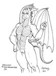  anthro dragon female flat_chested horn karno looking_at_viewer monochrome navel nude pussy scalie smile solo wings zashy 