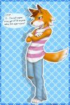  black_nose blush canine chief_(animal_crossing) clothed clothing crossed_arms embarrassed english_text male mammal nintendo nukude solo standing text video_games wolf 