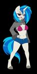  anthro anthrofied blue_hair bra breasts cleavage clothed clothing equine female friendship_is_magic fur hair hooves horn licking looking_at_viewer mammal my_little_pony navel red_eyes shirt short_hair shorts skimpy smile solo standing sugarcup tongue tongue_out underwear unicorn vinyl_scratch_(mlp) white_fur 