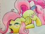  anal anal_insertion anal_penetration blush butt cutie_mark dildo double_dildo duo equine female feral fluttershy_(mlp) friendship_is_magic fucked_silly fur green_eyes hair horse insertion kitsuneymg lesbian mammal my_little_pony pegasus penetration pink_fur pink_hair pinkie_pie_(mlp) pony pussy sex_toy tongue tongue_out traditional_media wings yellow_fur 