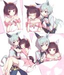  2girls absurdres animal_ears bare_shoulders blue_eyes blue_pants blush bow bowtie breasts bridal_veil brown_hair carrying closed_eyes closed_mouth collarbone collared_shirt commentary_request dress ear_covers flower_on_chest gloves grey_hair highres horse_ears horse_girl horse_tail jacket jewelry kanzakietc long_sleeves looking_at_viewer multiple_girls multiple_views necklace nishino_flower_(sweet_juneberry)_(umamusume) nishino_flower_(umamusume) off-shoulder_dress off_shoulder official_alternate_costume open_clothes open_jacket open_mouth pants princess_carry purple_eyes seiun_sky_(soiree_de_chaton)_(umamusume) seiun_sky_(umamusume) shirt short_hair single_ear_cover small_breasts smile tail umamusume v veil wedding_dress white_dress white_gloves white_jacket white_shirt yuri 