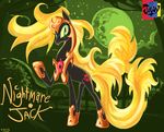  apple applejack_(mlp) blonde_hair cat_eyes corruption cutie_mark equine female feral friendship_is_magic fruit gold green_eyes hair helmet horse jowybean looking_at_viewer mammal moon my_little_pony necklace night outside pony slit_pupils solo sparkles stars tree 