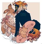 2018 animal_genitalia anthro anthro_on_anthro bald balls black_clothing black_mask black_shirt black_topwear border brown_balls brown_sheath brown_tail canid canine canis cheek_tuft closed_smile clothed clothed_anthro clothed_male clothing countershading dated domestic_dog duo eyes_closed facial_tuft feet femboy floppy_ears folded_ears fully_sheathed fur genitals gloves grabbing_sheets handwear hi_res hindpaw humanoid_hands hunting_dog intimate koiranmaitoa legwear male male/male male_anthro mammal mouth_closed multicolored_body multicolored_fur navel open_mouth orange_body orange_fur paws pink_bow pink_clothing pink_gloves pink_handwear pink_legwear pink_shirt pink_stockings pink_thigh_highs pink_topwear sheath shirt sighthound simple_background smile stockings tail tan_background tan_body tan_countershading tan_fur teeth thigh_highs topwear tuft two_tone_body two_tone_fur two_tone_mask victorian white_border yellow_body yellow_fur