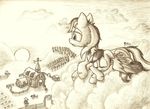  apple_bloom_(mlp) applejack_(mlp) building cloud clouds cub cutie_mark equine female fence feral friendship_is_magic group horse mammal monochrome my_little_pony outside pegasus pony punk-pegasus rainbow_dash_(mlp) scootaloo_(mlp) sleeping sweet_apple_acres traditional_media wings young 