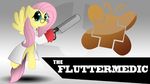  cutie_mark equine eyewear female feral fluttershy_(mlp) friendship_is_magic glasses horse mammal medic_(team_fortress_2) my_little_pony pegasus pony saw team_fortress_2 thealjavis weapon wings 