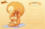  areola big_breasts big_tail breasts brown_nose calendar celender cleavage clothed clothing eyes_closed female fluffy_tail freckles fur hair hi_res hindpaw huge_breasts lips mammal nipples orange_fur paws penny_flynn pussy red_hair rodent sitting skimpy solo squirrel stretching thighs translucent yellow_fur zaftigbunnypress 