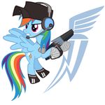  cutie_mark equine female feral friendship_is_magic gun hat headphone hobofortress horse mammal my_little_pony pegasus plain_background pony rainbow_dash_(mlp) ranged_weapon scout_(team_fortress_2) team_fortress_2 weapon white_background wings 