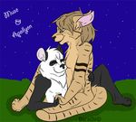  apollyon apollyon_(character) bear cuddling cute darachi duo grass mammal muse panda paws sandcat sky stars 