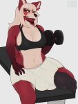 2026 absurd_res anthro athletic athletic_gynomorph athletic_intersex athletic_wear balls balls_outline belly big_balls big_breasts big_penis blush bodily_fluids bottomwear bra breasts bulge canid canine chest_tuft cleavage clenched_teeth clothed clothing crotch_tuft detailed_bulge dumbbell ear_piercing embarrassed exercise eyeliner foreskin fox fur genital_outline genital_piercing genitals glistening glistening_belly glistening_clothing glistening_genitalia glistening_hair glistening_penis gym_bench gym_bottomwear gym_shorts gynomorph hair hand_on_hip hi_res holding_dumbbell holding_object huge_balls huge_breasts huge_penis humanoid_genitalia humanoid_penis intersex lifting_dumbbell lips looking_at_viewer makeup mammal navel penis penis_outline penis_piercing penis_poking_out piercing red_body red_fur shorts simple_background sitting small_waist solo sports_bra sportswear sweat sweatdrop teeth thick_bottom_lip thick_thighs tuft underwear vein vulpevex wardrobe_malfunction weightlifting weights white_background white_body white_fur white_hair wide_hips workout yellow_eyes