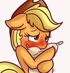  applejack_(mlp) blonde_hair blush chicasonic cowboy_hat cute equine female freckles friendship_is_magic green_eyes hair hat horse hug mammal my_little_pony nolycs pillow plain_background pony solo white_background 