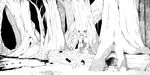  absurdres animal_ears forest greyscale highres monochrome mouse mouse_ears nature nazrin outdoors short_hair sitting smile solo touhou yokohachi 