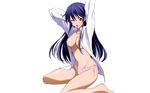  barefoot blue_hair brown_eyes eba_yuzuki kimi_no_iru_machi open_shirt panties underwear white 