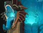 ambiguous_gender anthro bioluminescence black_body black_scales blue_mouth blue_sclera blue_tongue bodily_fluids dragon drooling drooling_tongue fangs feral fire frill_(anatomy) glowing hi_res hoffersanchez horn light_mouth mouth_shot mythological_creature mythological_scalie mythology open_mouth plate saliva scales scalie snout solo spikes teeth throat tongue tongue_out vore white_eyes yellow_body