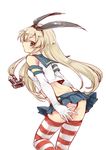  anchor elbow_gloves gloves hairband kantai_collection long_hair midriff panties shimakaze_(kantai_collection) simple_background skirt solo striped striped_legwear thighhighs tobi_(one) underwear white_background 