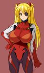  bad_id bad_pixiv_id blonde_hair blush bodysuit breasts cosplay covered_navel evangelion:_3.0_you_can_(not)_redo eyepatch hairpods hand_on_hip huge_breasts kamia_(not_found) long_hair matsuoka_kiyone neon_genesis_evangelion orange_eyes original plugsuit rebuild_of_evangelion shikinami_asuka_langley shikinami_asuka_langley_(cosplay) simple_background solo souryuu_asuka_langley twintails 