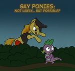  apron braeburn_(mlp) clothing cutie_mark dragon duo el-yeguero english_text equine feral friendship_is_magic green_eyes hair hat horse licking licking_lips male mammal my_little_pony orange_hair outside pony purple_body scalie spike_(mlp) stated_homosexuality text tongue two_tone_hair 