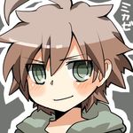  ahoge bad_id bad_twitter_id blush brown_hair danganronpa danganronpa_1 green_eyes lowres male_focus naegi_makoto rebecca_(keinelove) smile solo 