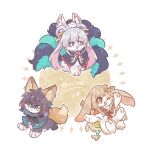  :d ;d animal animal_focus animal_on_head animal_with_hair animalization black_hair blonde_hair blue_cape blue_eyes blue_hair cape cho_kaguya-hime! closed_mouth clothed_animal colored_inner_hair commentary_request copyright_name crescent crescent_hair_ornament forehead_jewel fox frilled_cape frown fushi_(cho_kaguya-hime!) grey_hair hair_ornament hair_rings hair_stick haneko0216 highres kaguya_(cho_kaguya-hime!) kitsune lop_rabbit multicolored_eyes multicolored_hair multiple_tails no_humans on_head one_eye_closed open_mouth pink_hair purple_eyes rabbit red_cape runami_yachiyo sakayori_iroha sea_slug smile tail translation_request twintails two-tone_eyes yellow_background 