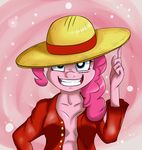  absurd_res anthro anthrofied blue_eyes clothing equine female friendship_is_magic hair hat hi_res horse mammal monkey_d_luffy my_little_pony one_piece one_piepink_hair pink_fur pink_hair pinkie_pie_(mlp) pony smile solo vicse 