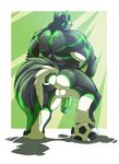  anthro aydenwusky back back_turned balls biceps big_muscles big_penis black_fur black_nose blue_fur butt butt_grab canine claws dog erection flaccid football fur green_fur green_penis humanoid_penis husky male mammal muscles nude penis pose presenting rikitsu soccer soccer_ball solo standing toe_claws white_fur 