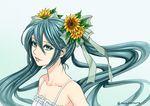  aqua_eyes aqua_hair artist_name flower hair_flower hair_ornament hamura_mayu hatsune_miku long_hair solo twintails upper_body vocaloid 