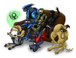  alien alpha_channel ambiguous_gender armor claws controller dragunalb gamer group grunt halo_(series) hi_res kig-yar machine male master_chief mechanical odst plain_background robot sangheili sitting the_flood toe_claws transparent_background video_games 