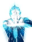  1boy absurdres alien attack blue_light energy energy_beam glowing highres incoming_attack limited_palette male_focus manabu_yashiro no_pupils pov signature simple_background tokusatsu ultra_beam ultra_series ultraman ultraman_(1st_series) upper_body white_background 
