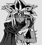  1boy ancient_egyptian ancient_egyptian_clothes armlet atem black_hair cape colored_bangs crying crying_with_eyes_open dark-skinned_male dark_skin earrings jewelry male_focus multicolored_hair pharaoh pngheavy solo spiked_hair tears yu-gi-oh! yu-gi-oh!_duel_monsters 