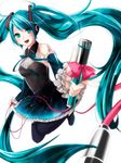  aqua_eyes aqua_hair bad_id bad_pixiv_id boots detached_sleeves hatsune_miku headphones high_heels highres long_hair memai microphone open_mouth simple_background skirt solo thigh_boots thighhighs twintails very_long_hair vocaloid white_background 