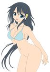  1girl absurdres bikini black_eyes black_hair bottomless breasts busty high_res highres kazane_hiyori legs long_hair no_panties photoshop smile solo sora_no_otoshimono swimsuit thighs toy vector_trace 