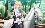  1boy 1girl amelia_rose_brettingham ankoromochi black_legwear blonde_hair blue_eyes horse school_uniform shitsuji_ga_aruji_wo_erabu_toki thighhighs uniform 