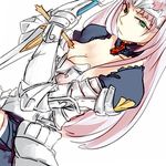  annelotte armor armored_dress breasts chibibro cleavage detached_collar dutch_angle faulds gauntlets green_eyes long_hair medium_breasts pink_hair queen's_blade queen's_blade_rebellion solo sword tiara weapon 