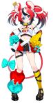  1girl animal_ears asymmetrical_legwear bare_shoulders black_gloves black_hair black_shoes blue_bow bow breasts closed_mouth collar commentary dice_hair_ornament english_commentary full_body gloves hair_between_eyes hair_ornament hakos_baelz hakos_baelz_(1st_costume) hands_on_own_hips highres hololive hololive_english kutata layered_sleeves loafers long_sleeves medium_breasts mismatched_legwear mouse_ears mouse_girl mouse_tail mousetrap multicolored_hair navel pleated_skirt puffy_long_sleeves puffy_sleeves red_hair red_socks shirt shoes short_over_long_sleeves short_sleeves simple_background skirt smile socks solo spiked_collar spikes standing strapless strapless_shirt streaked_hair tail tail_bow tail_ornament twintails v-shaped_eyebrows virtual_youtuber white_background white_hair white_shirt yellow_socks 