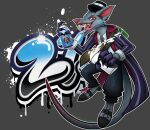 2022 absurd_res anthro bodily_fluids bottomwear buckteeth claws clothing container crime_city_twitch emeraldparrot eyewear fangs footwear fur glass glass_container glass_of_milk goggles graffiti grey_background grey_body grey_eyes grey_fur gums hat headgear headwear hi_res holding_glass holding_object league_of_legends liquid looking_at_viewer male mammal milk milk_container murid murine narrowed_eyes necktie open_mouth paint pants pinstripe_suit pinstripes rat rat_tail riot_games rodent saliva sharp_teeth shoes signature simple_background smile smiling_at_viewer solo spray_can spray_paint suit tail teeth tencent text tongue tongue_out twitch_(lol)