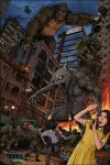 aircraft ape army artbybones canid canine canis city destroyed_building destruction female fur george_(rampage) gorilla green_body grey_body grey_fur group haplorhine helicopter hi_res human lizard lizzie_(rampage) male mammal primate ralph_(rampage) rampage_(game) red_eyes reptile running scalie vehicle wolf yellow_eyes