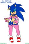  blue_hair ear_piercing english_text erection girly green_eyes habbodude hair hedgehog male mammal navel one_eye_closed penis piercing sega solo sonic_(series) sonic_the_hedgehog text thecon 