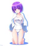  amamiya_marron bad_id bad_pixiv_id espoir kickboard one-piece_swimsuit purple_eyes purple_hair school_swimsuit short_hair sound_voltex swimsuit towel white_school_swimsuit white_swimsuit 