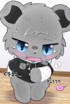  ambiguous_gender anthro barefoot blue_eyes blush blush_lines bodily_fluids bottomless breath chibi clothed clothing desperation enema enema_bulb feet fur grey_body grey_fur head_tuft hi_res holding_butt holding_stomach hoodie hoodie_only open_mouth organs panting poop_desperation potty_urge rumbling_stomach shaking shortstack solo species_request stomach suro113 sweat sweatdrop tears topwear topwear_only trembling tuft wide_hips 