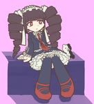  black_hair black_legwear bonnet celestia_ludenberck danganronpa danganronpa_1 drill_hair gothic_lolita hemoglo kneehighs lolita_fashion monokuma necktie panty_&amp;_stocking_with_garterbelt parody red_eyes sitting style_parody twin_drills twintails 